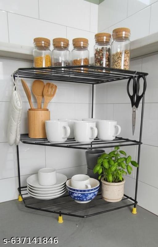 M D HOME PRODUCT Stainless Steel Kitchen Storage Rack – 3-Tier Corner Organizer for Home - Piktocart