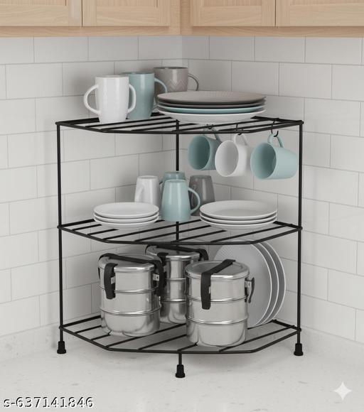 M D HOME PRODUCT Stainless Steel Kitchen Storage Rack – 3-Tier Corner Organizer for Home - Piktocart