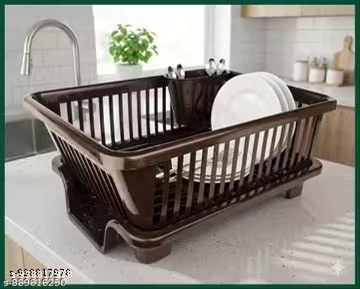 3 in 1 Durable Plastic Kitchen Sink, Large Dish Rack Drainer, Drying Rack Washing Basket with Tray for Kitchen, Dish Rack Organizers, Utensils Drainer Basket for Kitchen, Brown Khatli - Piktocart