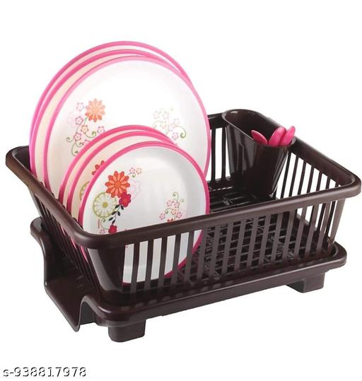 3 in 1 Durable Plastic Kitchen Sink, Large Dish Rack Drainer, Drying Rack Washing Basket with Tray for Kitchen, Dish Rack Organizers, Utensils Drainer Basket for Kitchen, Brown Khatli - Piktocart