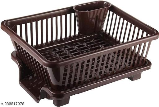 3 in 1 Durable Plastic Kitchen Sink, Large Dish Rack Drainer, Drying Rack Washing Basket with Tray for Kitchen, Dish Rack Organizers, Utensils Drainer Basket for Kitchen, Brown Khatli - Piktocart