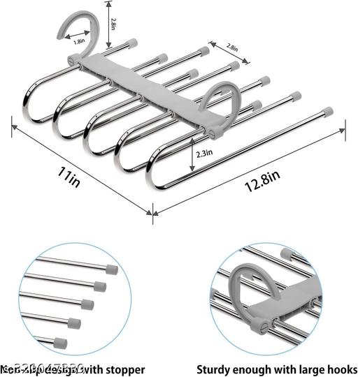  (Pack of 2) 5 in 1 Stainless Steel Foldable Hangers for Clothes Hanging Multi-Layer Multi-Purpose Pant Hangers for Wardrobe Magic Foldable Hanger... - Piktocart