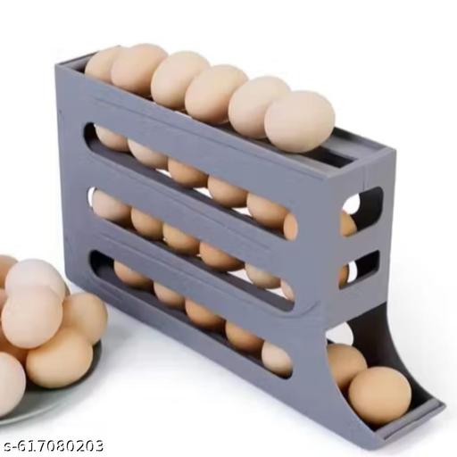 Automatic Rolldown Refrigerator Rectangular 4 Tier Egg Rolling Dispenser, Holds Up To 30 Eggs, Holder For Fridge Storage (GREY - 1PCS) - Piktocart
