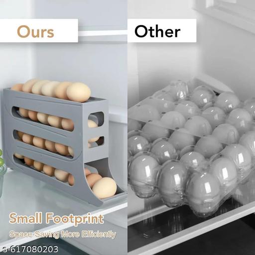 Automatic Rolldown Refrigerator Rectangular 4 Tier Egg Rolling Dispenser, Holds Up To 30 Eggs, Holder For Fridge Storage (GREY - 1PCS) - Piktocart
