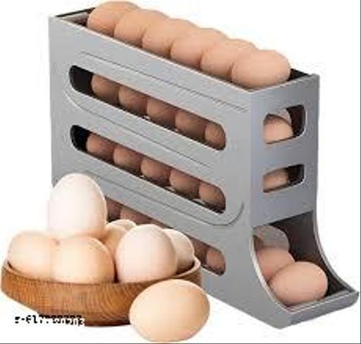 Automatic Rolldown Refrigerator Rectangular 4 Tier Egg Rolling Dispenser, Holds Up To 30 Eggs, Holder For Fridge Storage (GREY - 1PCS) - Piktocart
