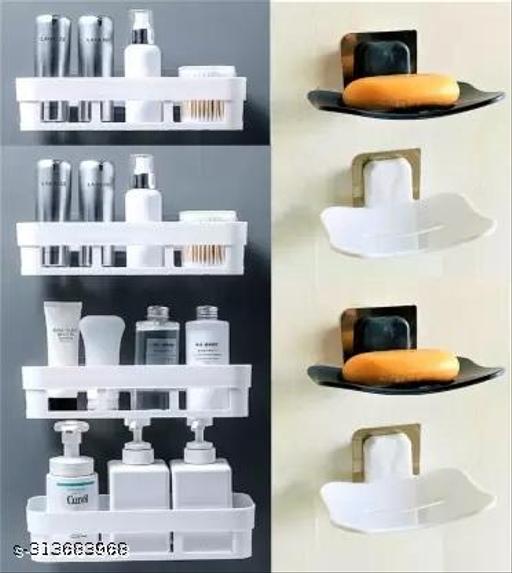 8PCS SET Kitchen/Bathroom Shelf/Paste-Brush Stand/Soap Stand/Bathroom Accessories  (White) - Piktocart