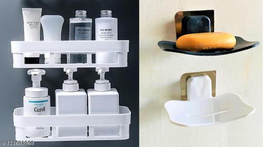 8PCS SET Kitchen/Bathroom Shelf/Paste-Brush Stand/Soap Stand/Bathroom Accessories  (White) - Piktocart