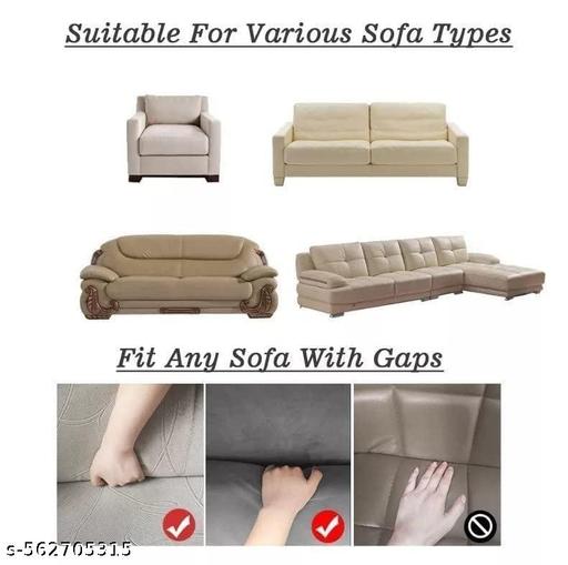 Beautiful Plain Elastic Frill Five Seater Sofa Cover (Brown,3+1+1) - Piktocart