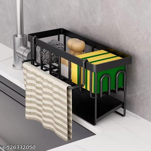 Blink Basket Sink Caddy Sponge Holder With Hook for Rag and Self Drain Tray, Rustproof Kitchen Organizer, Soap Dispenser Storage Accessories - Piktocart