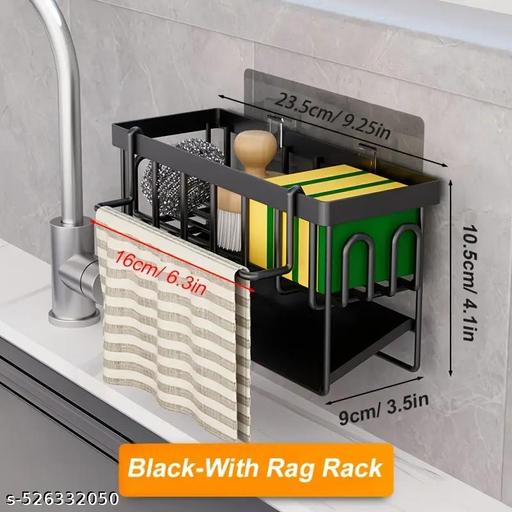 Blink Basket Sink Caddy Sponge Holder With Hook for Rag and Self Drain Tray, Rustproof Kitchen Organizer, Soap Dispenser Storage Accessories - Piktocart
