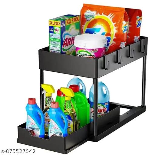 1 Pack Under Sink Organizers and Storage Pull Out Sliding Drawer, 2 Tier Multi-Purpose Kitchen Under The Sink Organizer Under Bathroom Sink Shelf Storage Rack for Countertop Laundry -Black (Plastic) - Piktocart