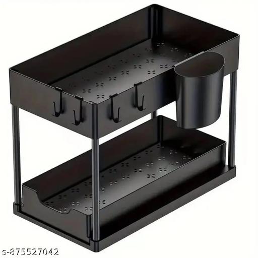 1 Pack Under Sink Organizers and Storage Pull Out Sliding Drawer, 2 Tier Multi-Purpose Kitchen Under The Sink Organizer Under Bathroom Sink Shelf Storage Rack for Countertop Laundry -Black (Plastic) - Piktocart