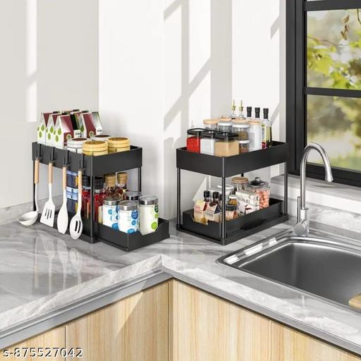 1 Pack Under Sink Organizers and Storage Pull Out Sliding Drawer, 2 Tier Multi-Purpose Kitchen Under The Sink Organizer Under Bathroom Sink Shelf Storage Rack for Countertop Laundry -Black (Plastic) - Piktocart
