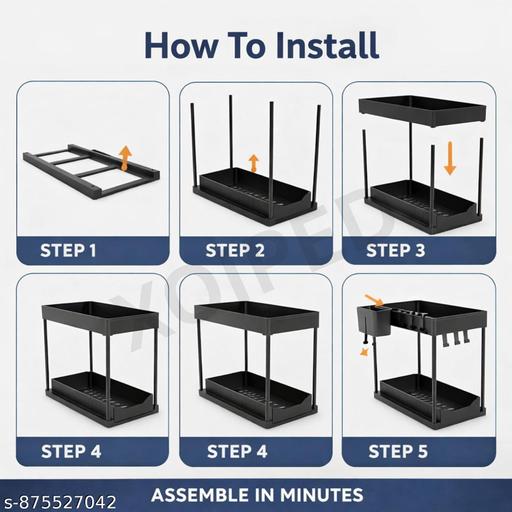 1 Pack Under Sink Organizers and Storage Pull Out Sliding Drawer, 2 Tier Multi-Purpose Kitchen Under The Sink Organizer Under Bathroom Sink Shelf Storage Rack for Countertop Laundry -Black (Plastic) - Piktocart