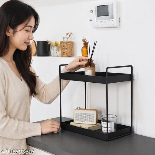 ROTTO Stainless Steel Big Size Multipupose 2-Tier Standing Rack, Bathroom Countertop Storage Shelf Cosmetic Organizer Holder Kitchen (Spice Rack-Black) - Piktocart