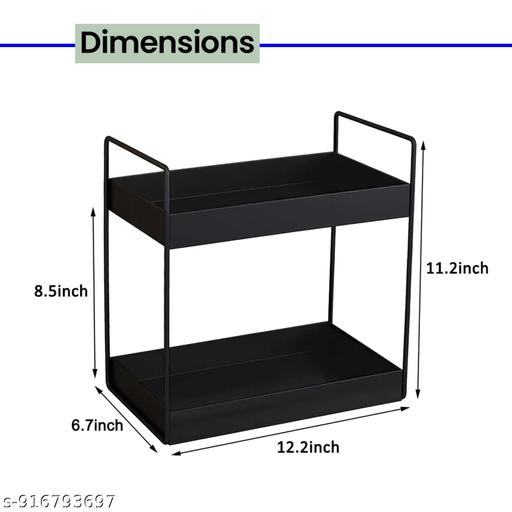 ROTTO Stainless Steel Big Size Multipupose 2-Tier Standing Rack, Bathroom Countertop Storage Shelf Cosmetic Organizer Holder Kitchen (Spice Rack-Black) - Piktocart