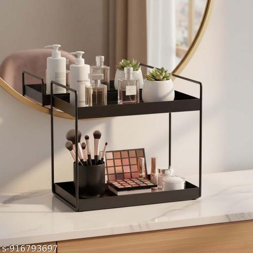 ROTTO Stainless Steel Big Size Multipupose 2-Tier Standing Rack, Bathroom Countertop Storage Shelf Cosmetic Organizer Holder Kitchen (Spice Rack-Black) - Piktocart