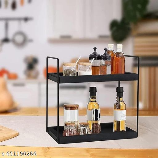 Max Plus 2-Tier Standing black Rack, Bathroom / Kitchen Countertop Storage Shelf Organizer, Spice Storage Organizer Utensil Kitchen Rack (black) spice rack - Piktocart