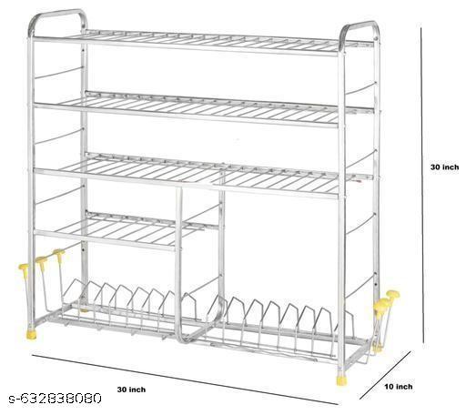 5 Layer Premium Stainless steel Kitchen Dish Rack | Plate Cutlery Stand | Kitchen Wall Mount Rack Utensil Kitchen Rack 31*30 Inch |  Steel Rack| - Piktocart