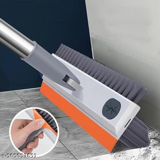 3 in 1 Bathroom Cleaning Brush with Wiper and Long Handle - 180° Rotate Floor Scrub Brush for Tiles, Home Kitchen Bathroom Accessories (Orange) - Piktocart