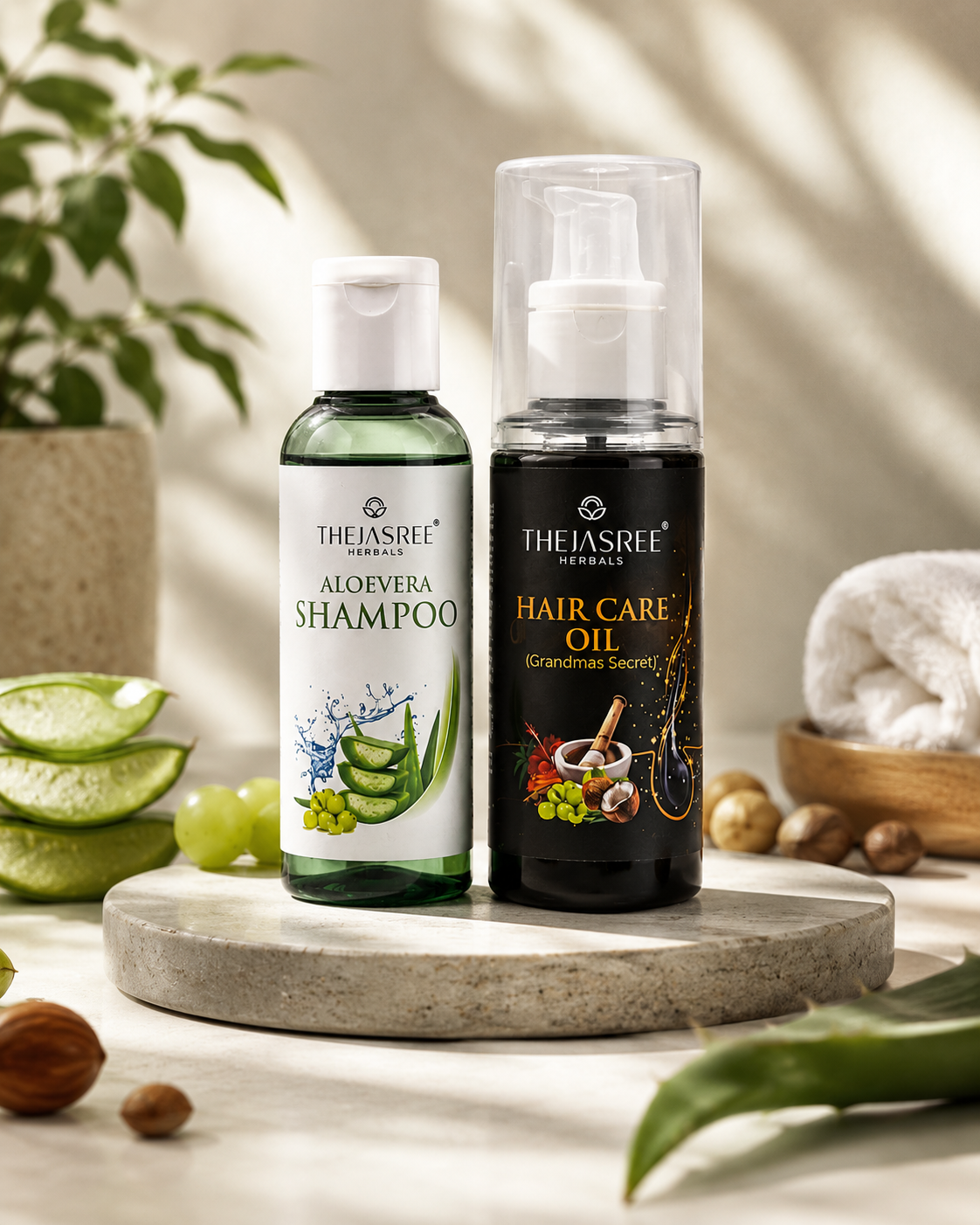 Thejasree Herbal Hair Care Duo Hair Oil & Aloe Vera Shampoo Combo - Piktocart