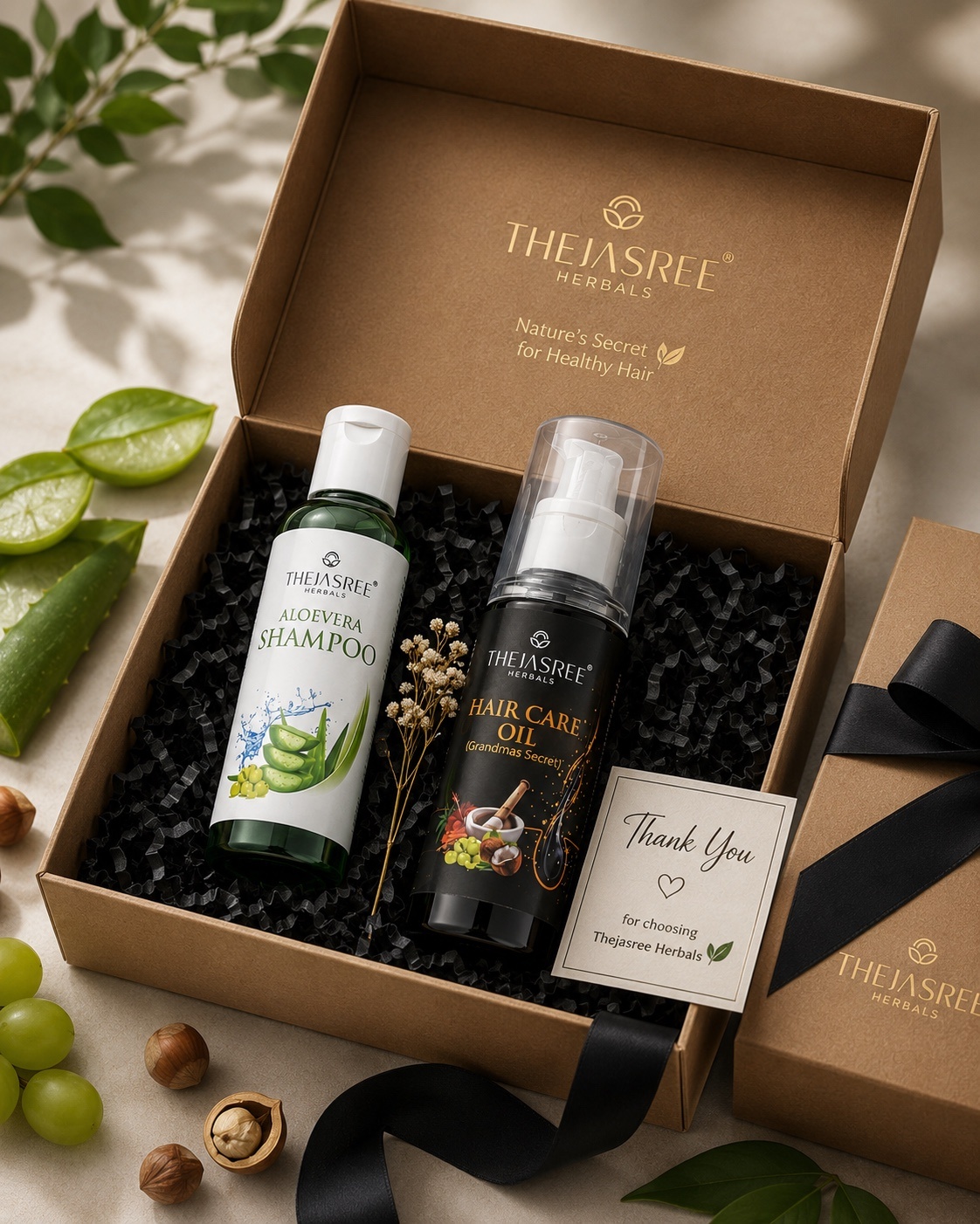 Thejasree Herbal Hair Care Duo Hair Oil & Aloe Vera Shampoo Combo - Piktocart