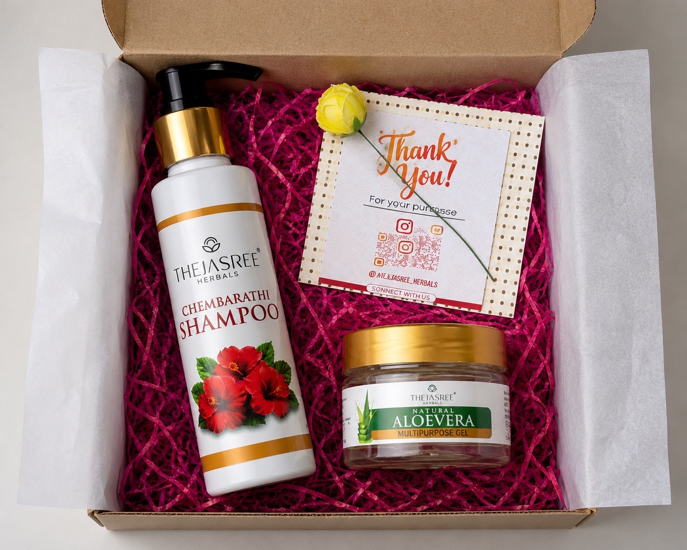 Thejasree Herbal Hair Care Gift Box | Chembarathi Shampoo + Aloe Vera Multipurpose Gel - Piktocart