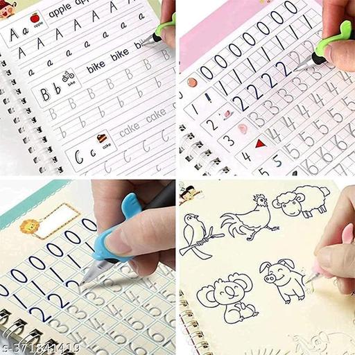 Magic Book for Kids, Sank Magic Practice Copybook Number Tracing Book for Pre-Schoolers with Pen, Magic Calligraphy Copybook Set Writing Tool for Kids, (4 Book+10 Refill+1 Pen+1 Grip) - Piktocart
