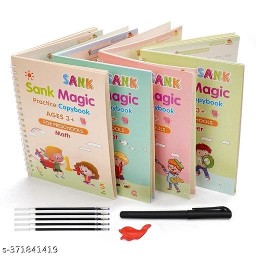 Magic Book for Kids, Sank Magic Practice Copybook Number Tracing Book for Pre-Schoolers with Pen, Magic Calligraphy Copybook Set Writing Tool for Kids, (4 Book+10 Refill+1 Pen+1 Grip) - Piktocart