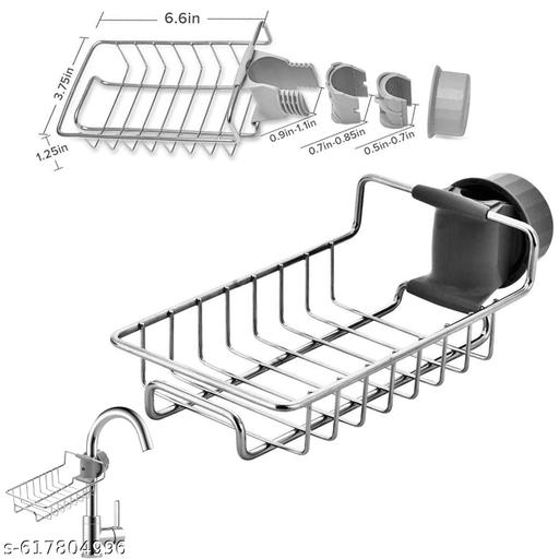 Stainless Steel Adjusting Multifunctional Over Kitchen Sink Caddy Clamp Faucet Sponge Scrubber Holder Storage Hanging Shelf Draining Bathroom Tap Shampoo Soap Organizer Rack | Silver - Piktocart