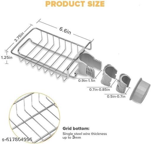 Stainless Steel Adjusting Multifunctional Over Kitchen Sink Caddy Clamp Faucet Sponge Scrubber Holder Storage Hanging Shelf Draining Bathroom Tap Shampoo Soap Organizer Rack | Silver - Piktocart