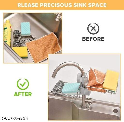 Stainless Steel Adjusting Multifunctional Over Kitchen Sink Caddy Clamp Faucet Sponge Scrubber Holder Storage Hanging Shelf Draining Bathroom Tap Shampoo Soap Organizer Rack | Silver - Piktocart
