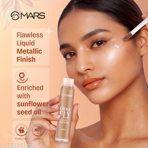 MARS Glow fly Liquid Highlighter (10 ml) (01-WINGED ROSE) | Enriched With Sunflower Seed Oil | Radiant Glow | No Chunky Particles | Light-Weight & Long-Lasting | Ultra Blendable Formula - EliteAura.Store
