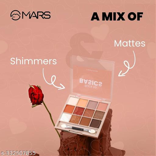MARS 12 Shades Back to Basics Eyeshadow Palette with Free Applicator | Matte | Shimmer | Beginner Friendly & Long Lasting Eye Shadow Palette | (14.4 gm) (Shade-01) - EliteAura.Store