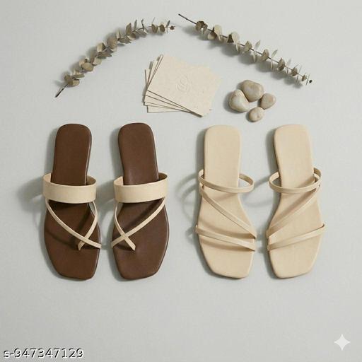 Pack of 2 Women Fancy Slippers | Trendy Flat Sandals Combo | Casual Daily Wear - EliteAura.Store