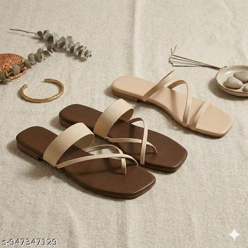 Pack of 2 Women Fancy Slippers | Trendy Flat Sandals Combo | Casual Daily Wear - EliteAura.Store