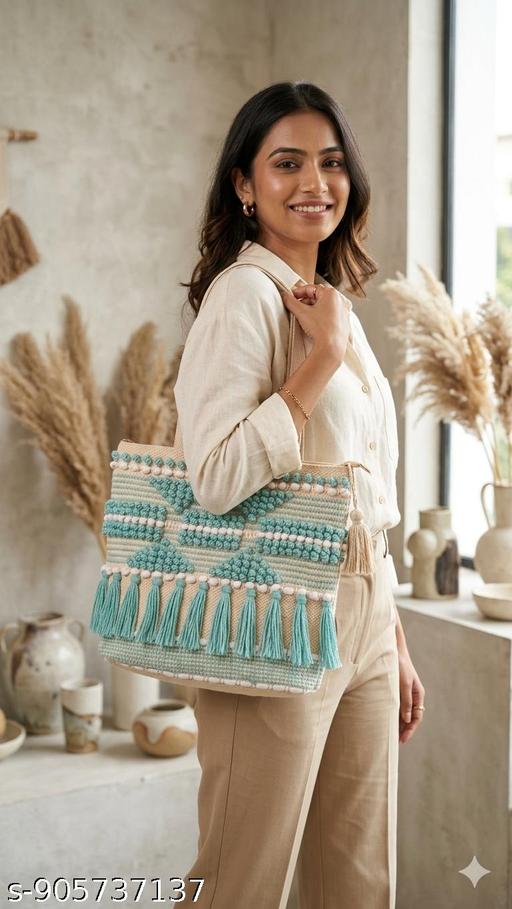 Stylish Handmade Boho Cotton Tote Bag with Tassels for Women - EliteAura.Store