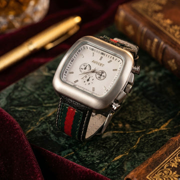 Premium Square Dial Multi-Function Analog Wrist Watch with Stylish Stripe Fabric-Leather Strap for Men - EliteAura.Store