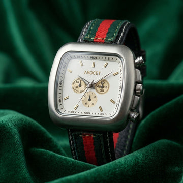 Premium Square Dial Multi-Function Analog Wrist Watch with Stylish Stripe Fabric-Leather Strap for Men - EliteAura.Store