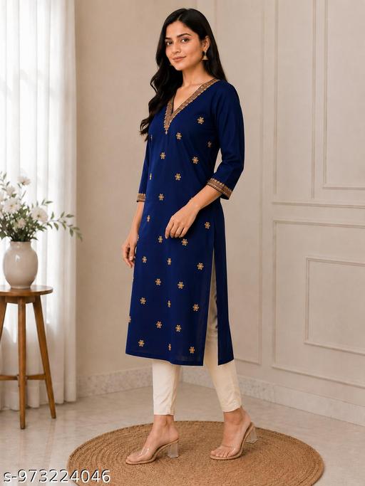 Women’s Navy Blue Kurta with Gold Embroidery | Festive & Party Wear - EliteAura.Store