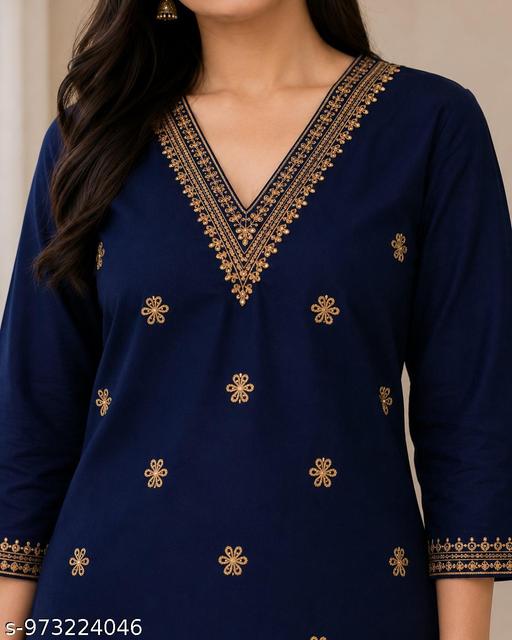 Women’s Navy Blue Kurta with Gold Embroidery | Festive & Party Wear - EliteAura.Store