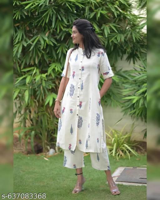 Women Printed White Cord set (Top & Bottom Set) - EliteAura.Store