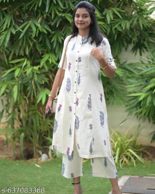 Women Printed White Cord set (Top & Bottom Set) - EliteAura.Store