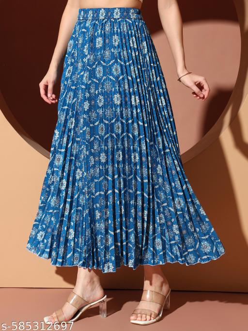 | Skirt For Women | Printed Long | Flowing Pleats Design | Casual Wear - EliteAura.Store