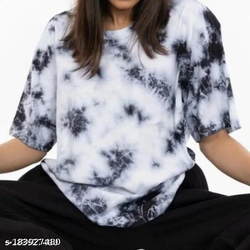 Pretty Latest Women Comfy Feminine Women Tops & Tunics T Shirt Girl Stylish Tie/Dye Top  White Black Colur Pure Cotton Regular Fit Very Comfortable And Fashionable Korean American Stylesh Unisex Tshirt Women Girls Casual Summer Wear Short Selevs Fancy TOP T Shirt Ladies ETC - EliteAura.Store
