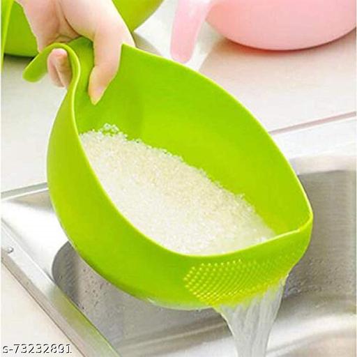 Multipurpose Vegetable Strainer Rice Washing Bowl | Plastic Fruit & Vegetable Cleaning Drain Basket | Kitchen Colander Bowl Green - PrimeDeals