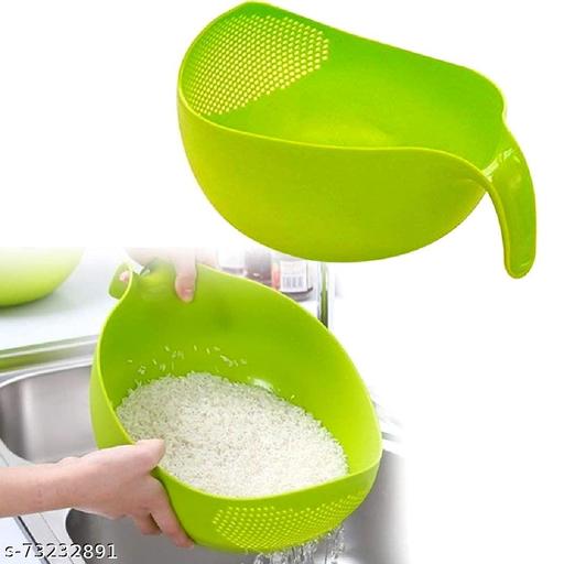 Multipurpose Vegetable Strainer Rice Washing Bowl | Plastic Fruit & Vegetable Cleaning Drain Basket | Kitchen Colander Bowl Green - PrimeDeals