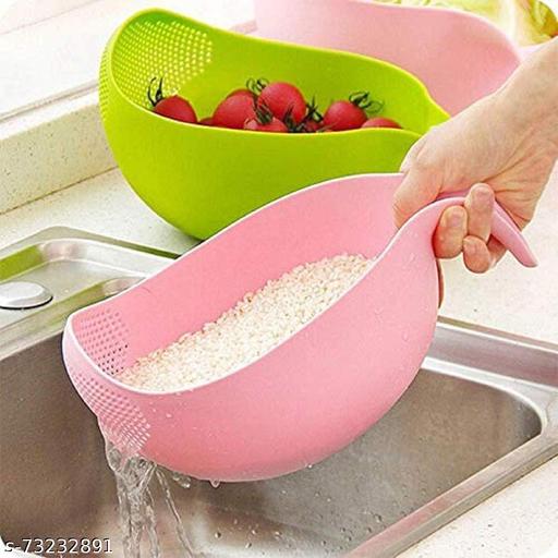 Multipurpose Vegetable Strainer Rice Washing Bowl | Plastic Fruit & Vegetable Cleaning Drain Basket | Kitchen Colander Bowl Green - PrimeDeals