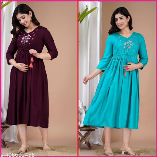 Krishan Creation Combo Trendy Beautiful Embroidery Feeding Maternity Kurti Both Side Zip Anarkali Pack of 2 - PrimeDeals