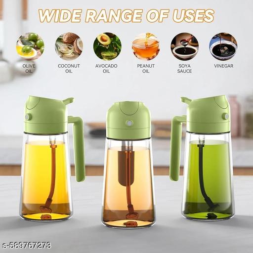 Vyome Pack of 2 – 2-in-1 Smart Oil Dispenser Bottle with Free Oil Brush & Spatula | Stylish Glass Olive Oil Vinegar Pouring Bottle for Kitchen - PrimeDeals